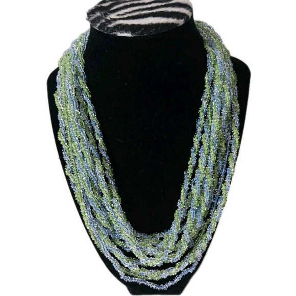 Vintage Japanese 70's Glass Seed Bead & Faceted Crystal Multi-Strand Necklace - Picture 3 of 10